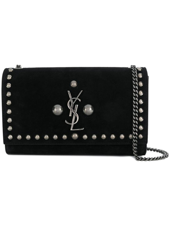 Saint Laurent Studded Logo Shoulder Bag - Black