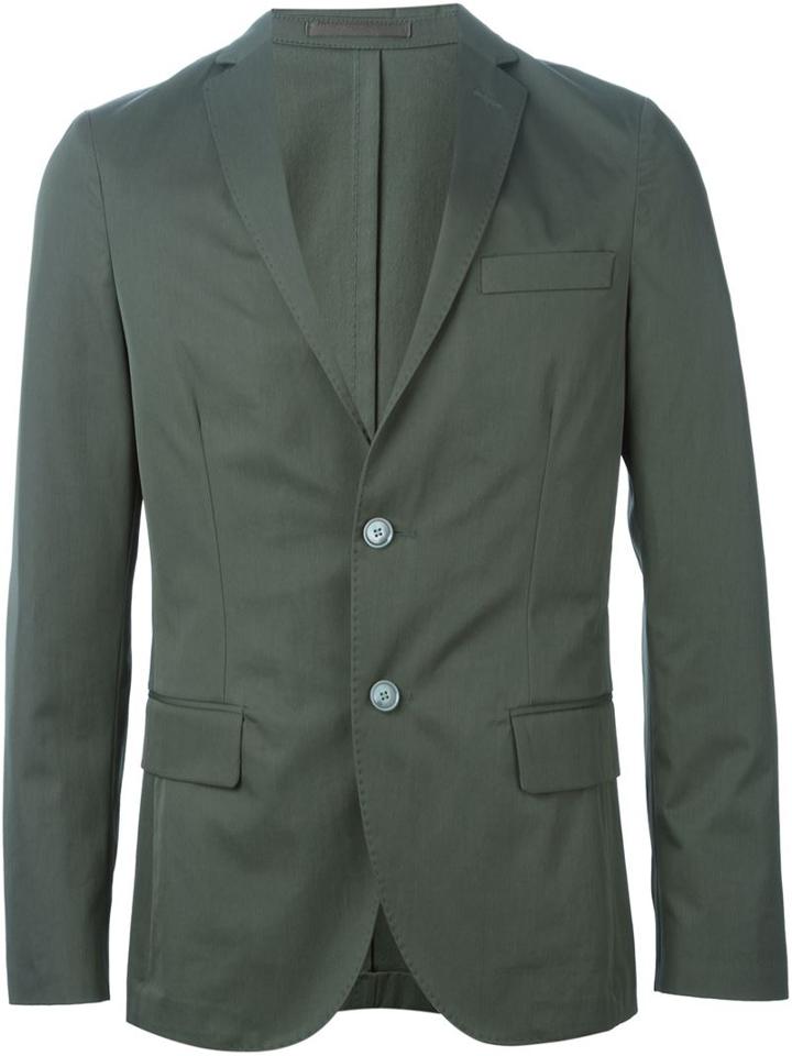 Officine Generale Two Button Blazer, Men's, Size: 46, Green, Cotton/viscose/polyester