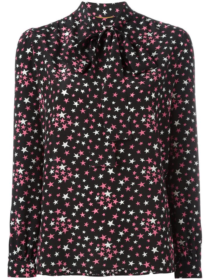 Saint Laurent Star Print Lavaliere Blouse, Women's, Size: 40, Black, Silk