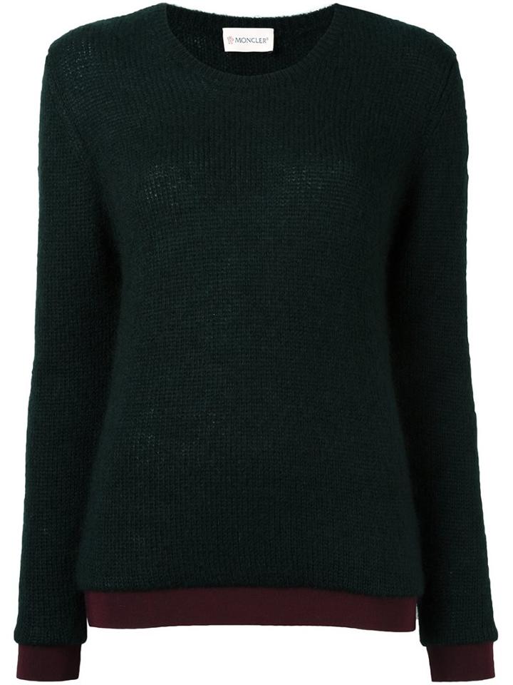 Moncler Contrast Trim Knitted Sweater, Women's, Size: Large, Green, Polyamide/mohair/wool