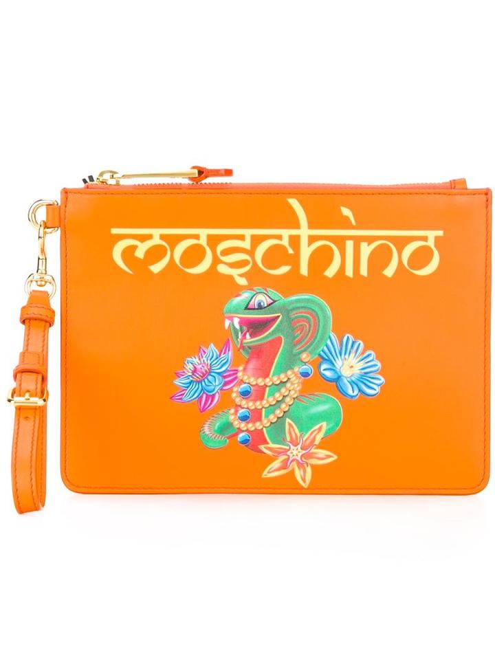 Moschino Snake Clutch Bag, Women's, Yellow/orange, Polyester/calf Leather