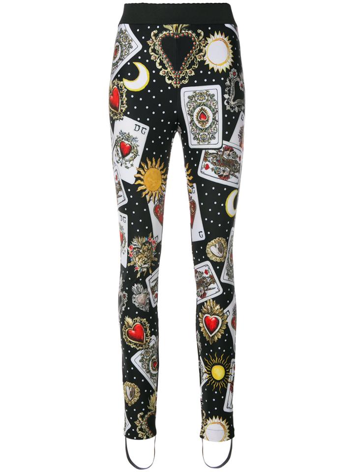 Dolce & Gabbana Card Print Heel Cuff Leggings - Black
