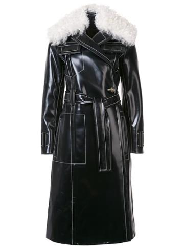 Proenza Schouler Shearling Collar Trench Coat, Women's, Size: 4, Black, Sheep Skin/shearling/polyester/polyurethane