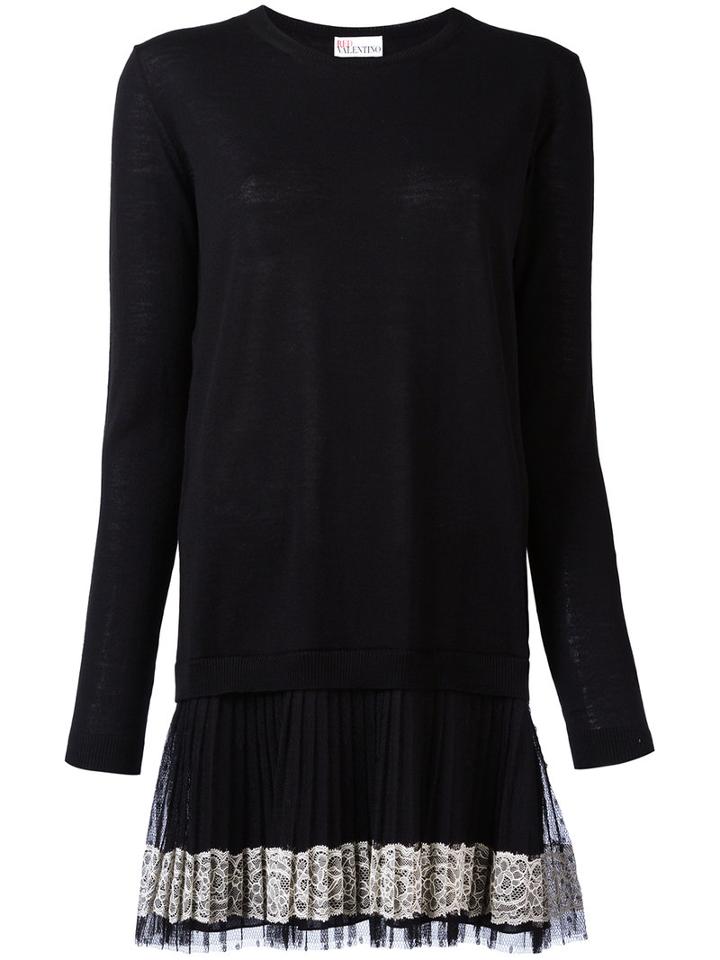 Red Valentino Pleated Mini Knitted Dress, Women's, Size: Small, Black, Virgin Wool/polyamide/polyester/spandex/elastane