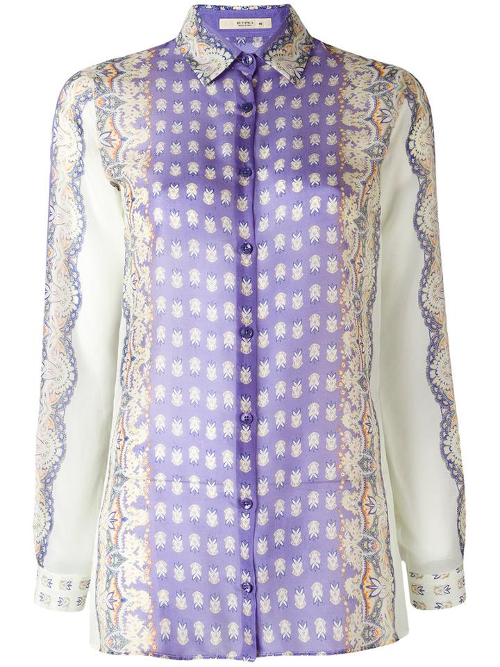 Etro Abstract Print Sheer Shirt, Women's, Size: 40, Pink/purple, Silk/cotton