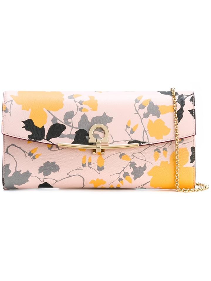 Salvatore Ferragamo Floral Print Clutch, Women's, Nude/neutrals