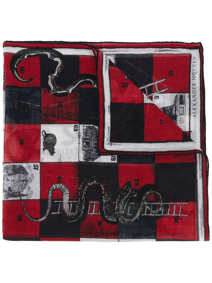 Alexander Mcqueen - Snakes And Ladder Print Foulard - Men - Silk/wool - One Size, Red, Silk/wool