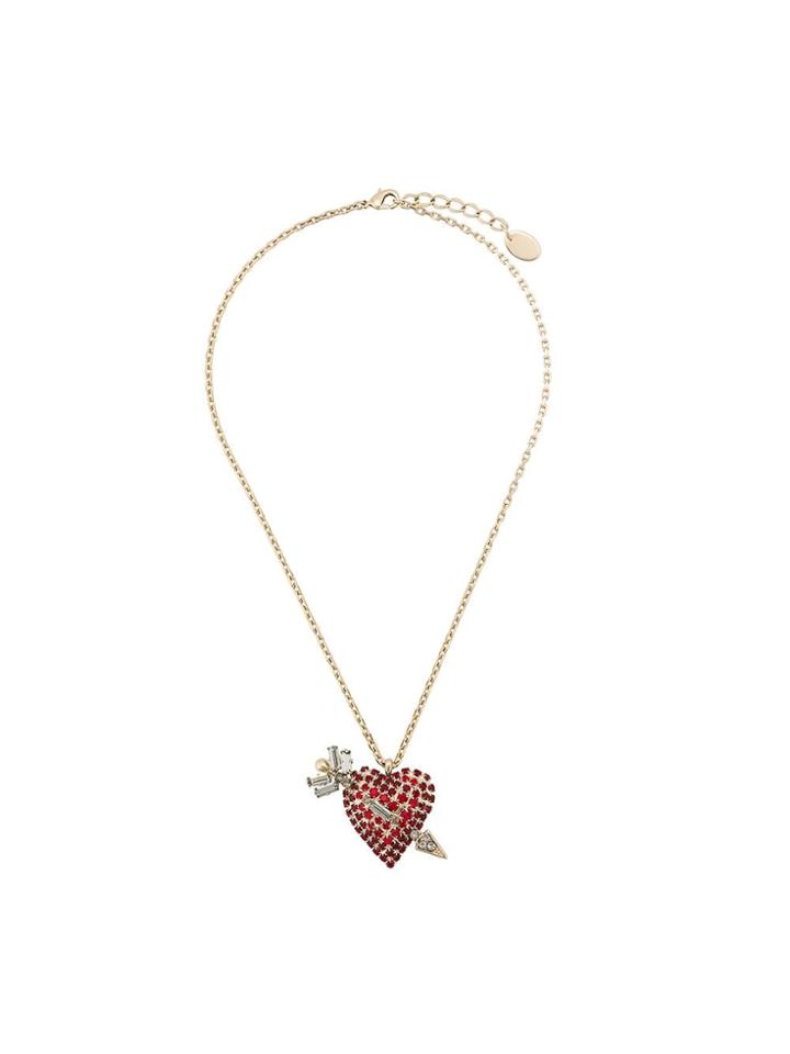 Red Valentino Crystal Embellished Heart Necklace - Gold