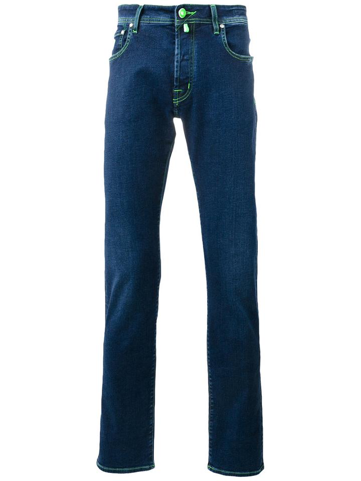 Jacob Cohen Contrast Stitch Jeans, Men's, Size: 32, Blue, Cotton/spandex/elastane