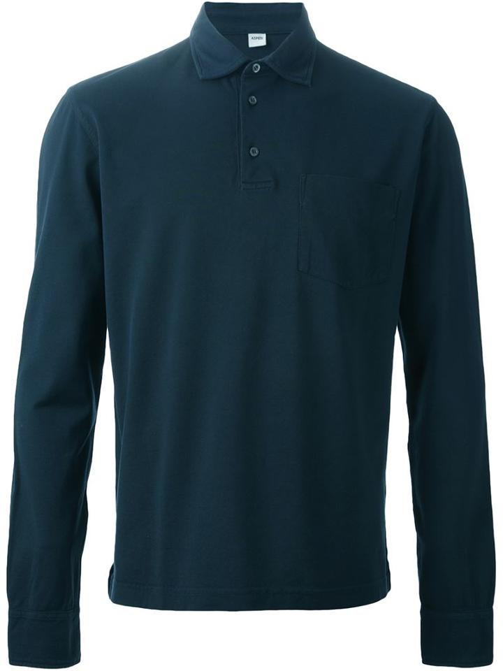 Aspesi Long Sleeve Polo Shirt, Men's, Size: Xl, Blue, Cotton