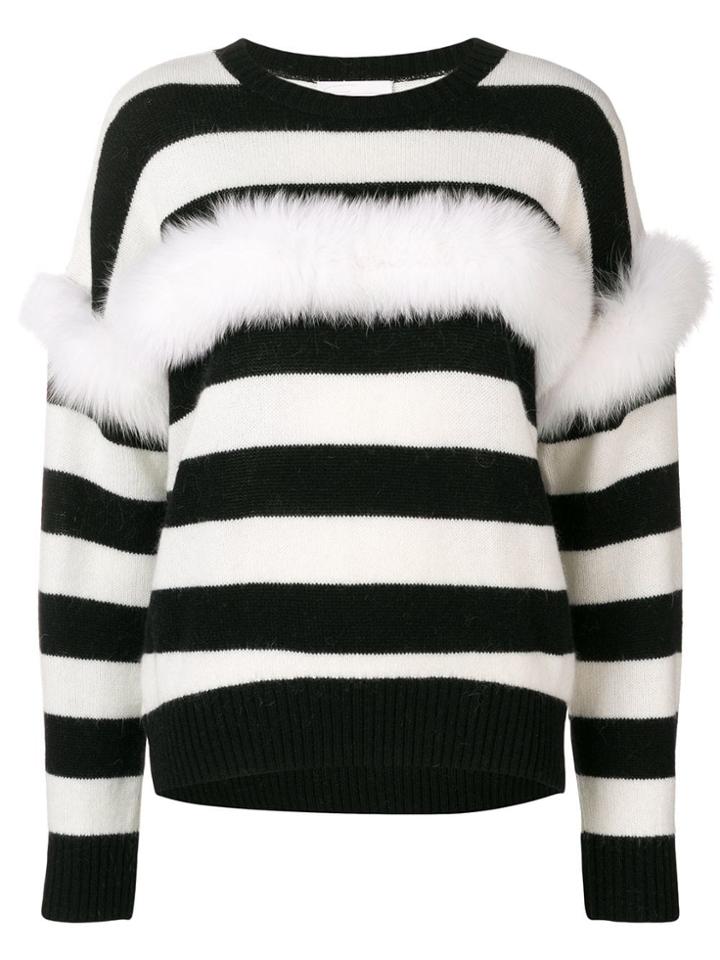Genny Fur Trim Striped Jumper - Black
