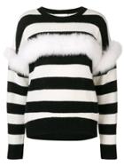 Genny Fur Trim Striped Jumper - Black