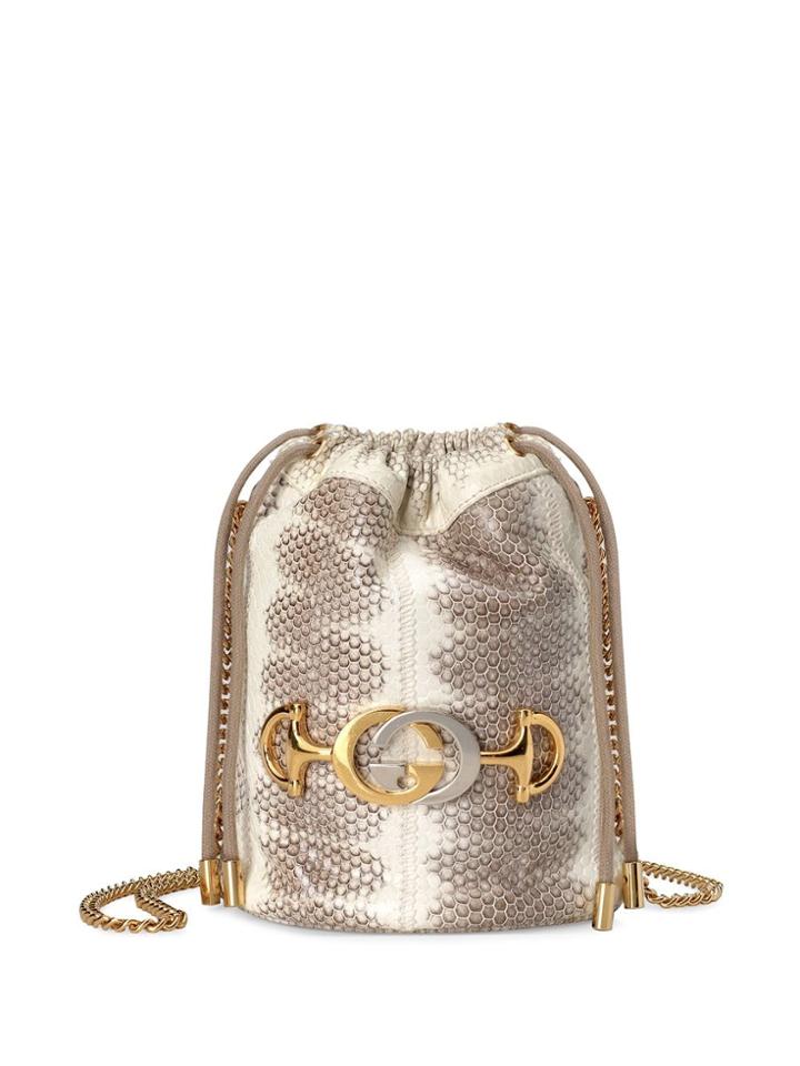 Gucci Gucci Zumi Snakeskin Mini Bucket Bag - Neutrals