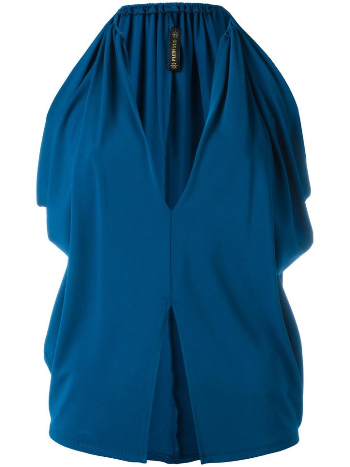 Plein Sud Slit Detail Blouse, Women's, Size: 40, Blue, Viscose/spandex/elastane
