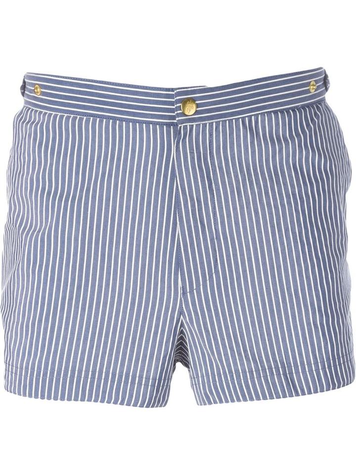 Eleventy Striped Swim Trunks, Men's, Size: S, Blue, Polyester