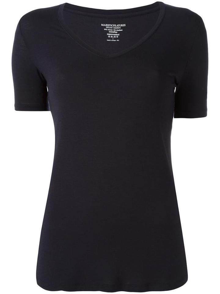 Majestic Filatures V-neck T-shirt, Women's, Size: Ii, Blue, Viscose/spandex/elastane