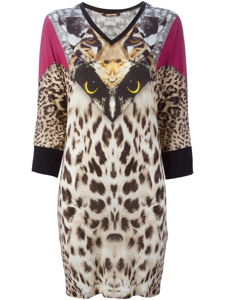 Roberto Cavalli Animal Print V-neck Dress