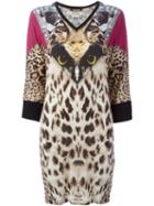 Roberto Cavalli Animal Print V-neck Dress
