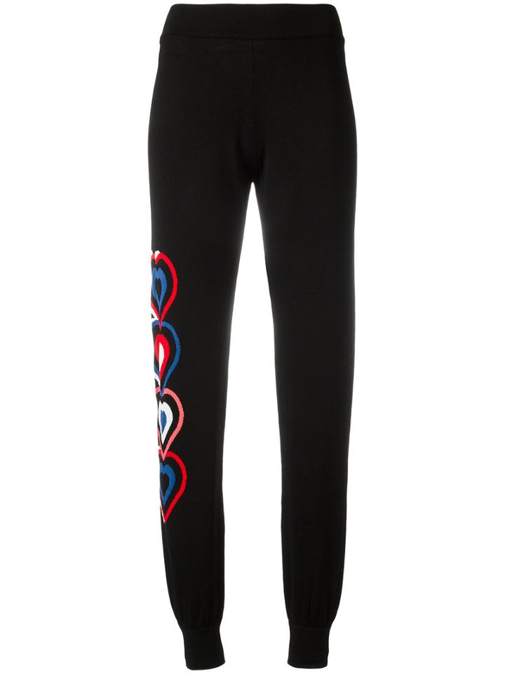 Fendi Heart Print Track Pants, Women's, Size: 42, Black, Viscose/polyamide