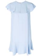 Red Valentino - Pleated Neck Dress - Women - Acetate/viscose - 44, Blue, Acetate/viscose