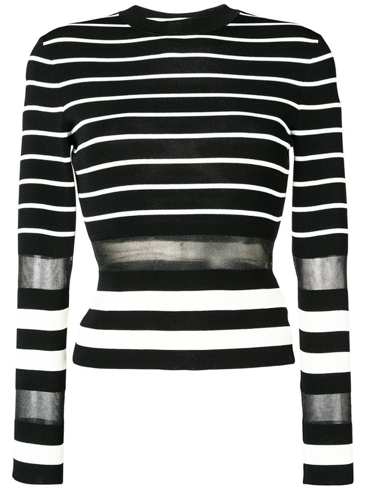 Off-white Striped Sweater With Sheer Panels - Black