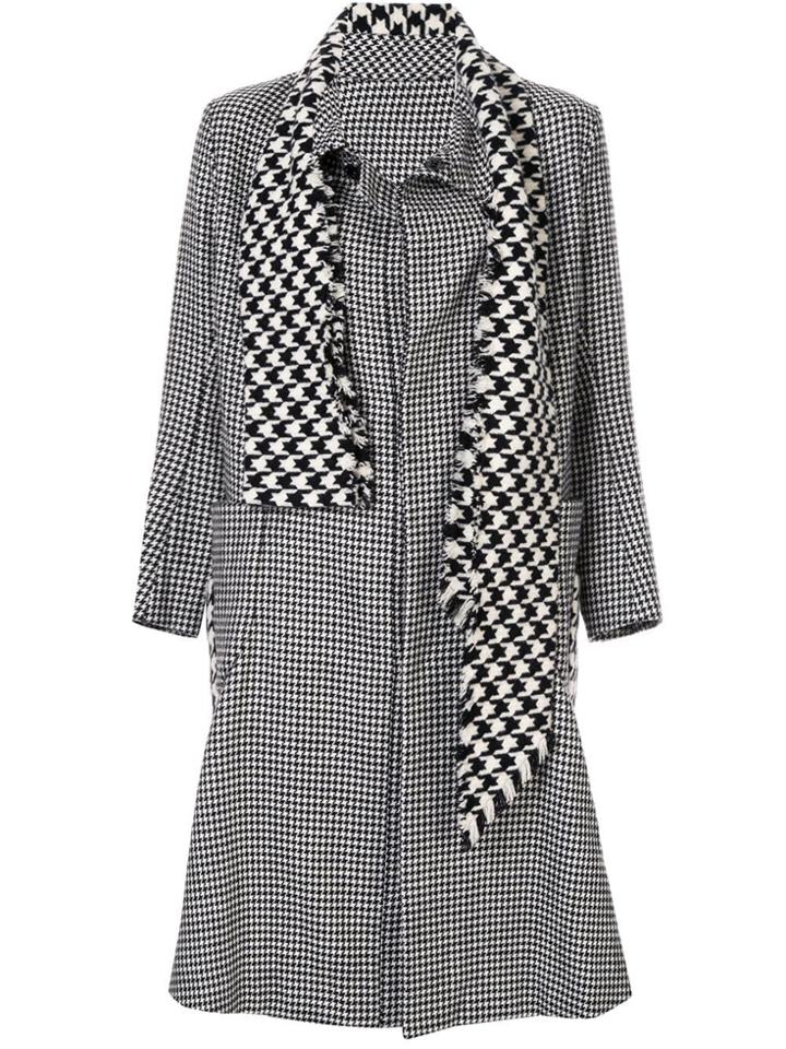 Yohji Yamamoto Pre-owned Attached Scarf Houndstooth Coat - Black