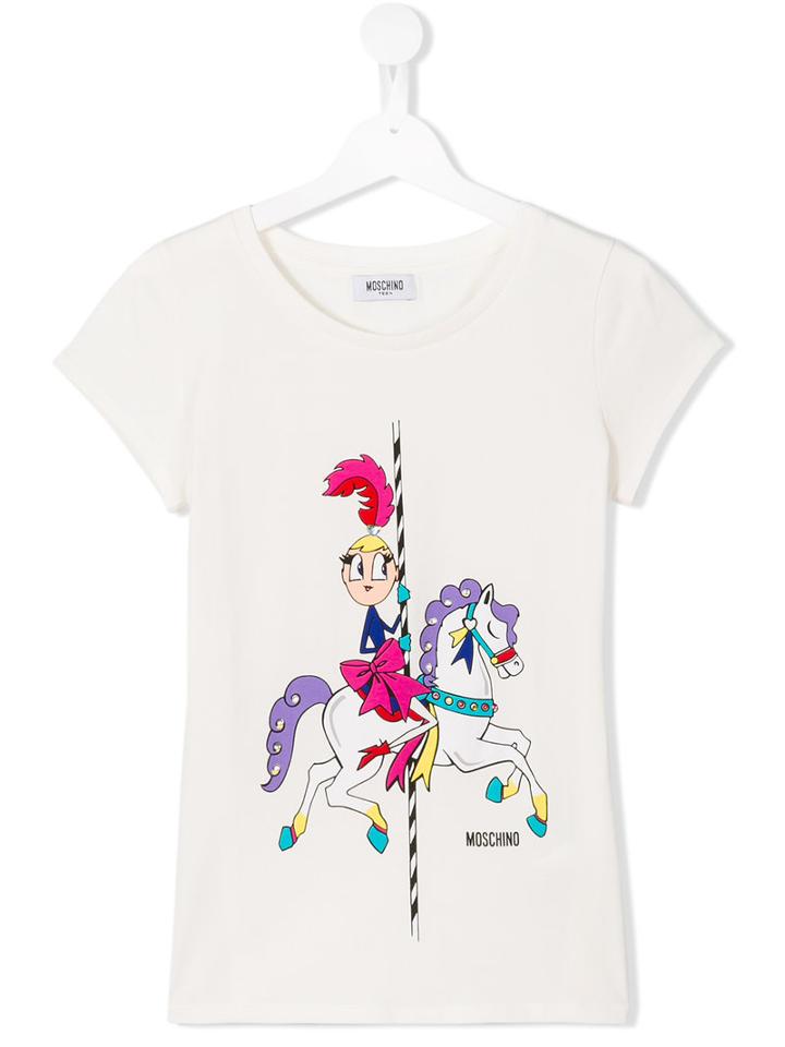 Moschino Kids Carousel Print T-shirt, Girl's, Size: 14 Yrs, White