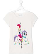 Moschino Kids Carousel Print T-shirt, Girl's, Size: 14 Yrs, White