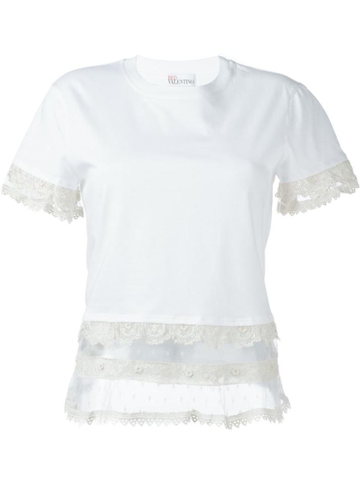 Red Valentino Lace Detail T-shirt, Women's, Size: Xs, White, Cotton/polyamide