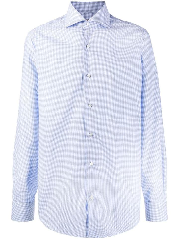 Barba Micro Check Button Shirt - Blue