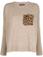 Simonetta Ravizza Leopard Print Patch Pocket Sweater - Brown