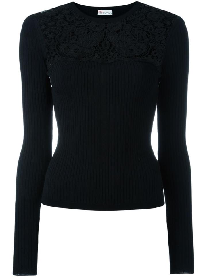 Red Valentino Lace Insert Jumper, Women's, Size: Xs, Black, Viscose/polyamide/cotton
