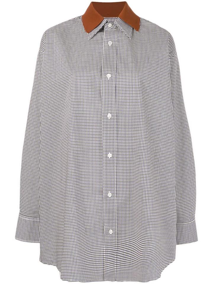 Plan C Check Oversized Shirt - White