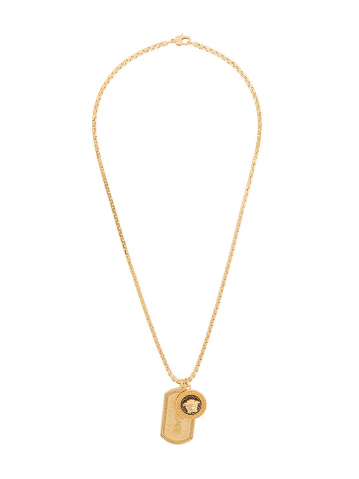 Versace Logo Dog-tag Necklace - Metallic