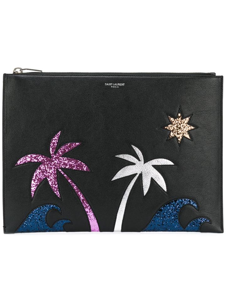 Saint Laurent Paris Sea, Sex & Sun Zipped Tablet Holder, Men's, Black, Lamb Skin
