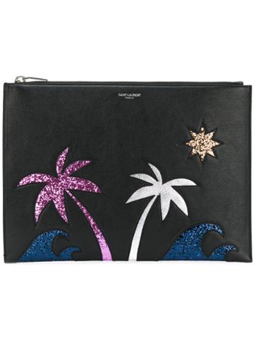 Saint Laurent Paris Sea, Sex & Sun Zipped Tablet Holder, Men's, Black, Lamb Skin