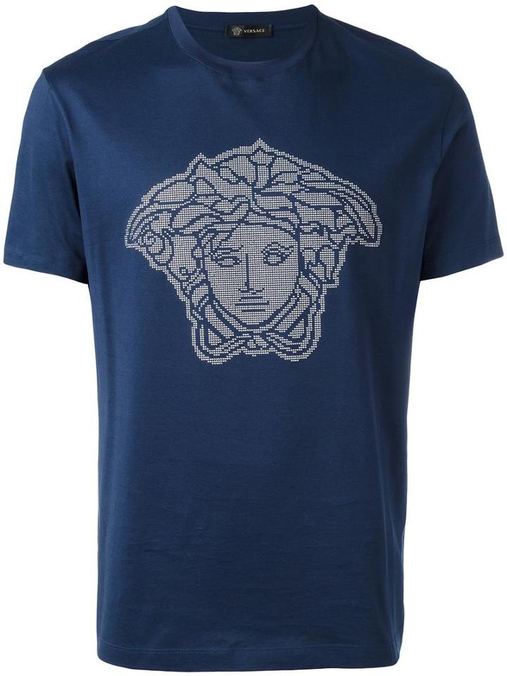 Versace Microstudded Medusa Head T-shirt, Men's, Size: Small, Blue, Cotton