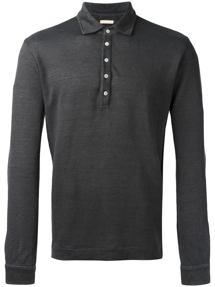 Massimo Alba Longsleeved Polo Shirt, Men's, Size: Large, Grey, Linen/flax