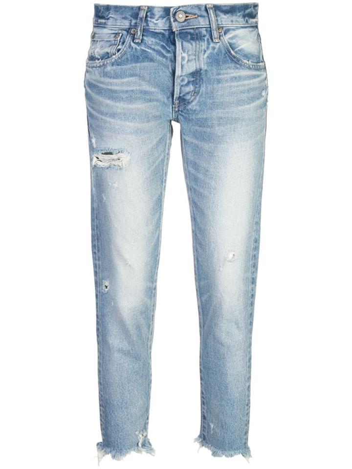 Moussy Vintage Cropped Ripped Jeans - Blue