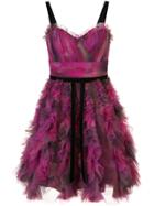 Marchesa Notte Printed Textured Cocktail Dress - Purple