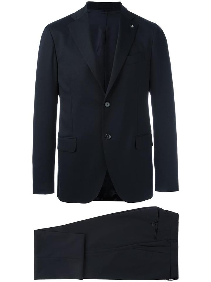 Lardini Flap Pockets Formal Suit, Men's, Size: 56, Blue, Wool/spandex/elastane/cupro/viscose