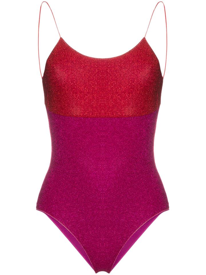 Oseree Bi-colour Lurex Swimsuit - Pink & Purple