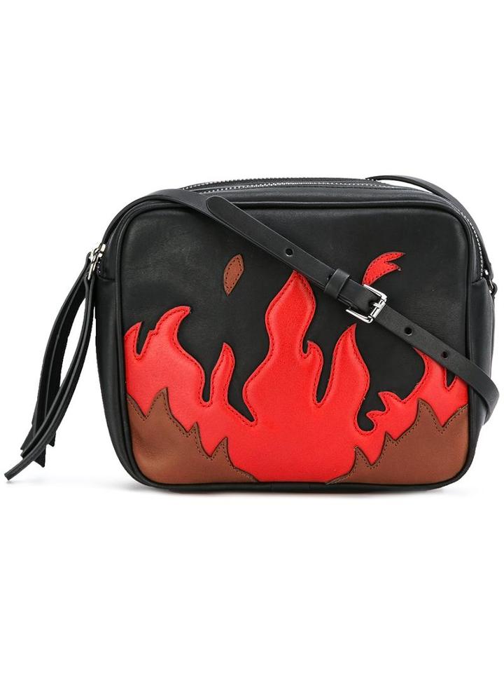 Just Cavalli Flame Pattern Crossbody Bag, Women's, Black, Calf Leather/cotton