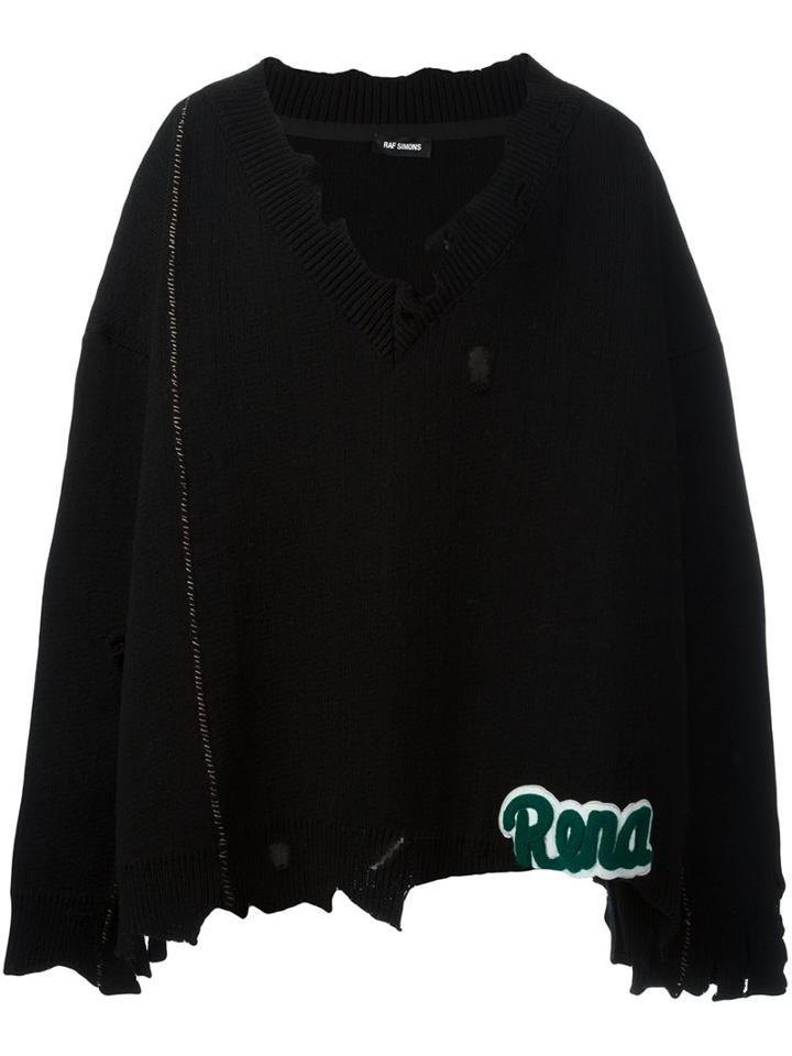 Raf Simons V-neck Frayed Poncho, Men's, Black, Virgin Wool