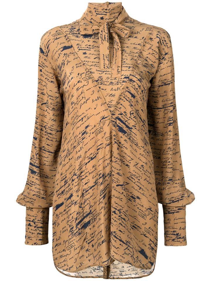Rokh Handwritten Scribble Print Blouse - Brown
