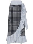 Ganni Wrap Skirt With Checked Pattern And Ruffles - Blue