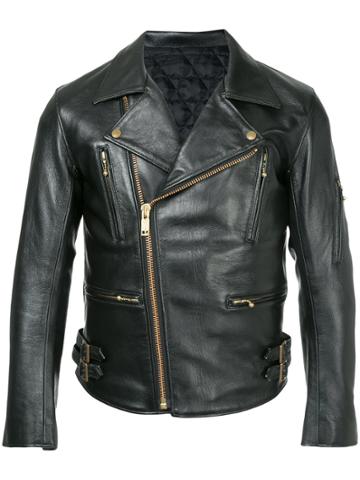 Black Means Zipped Leather Jacket