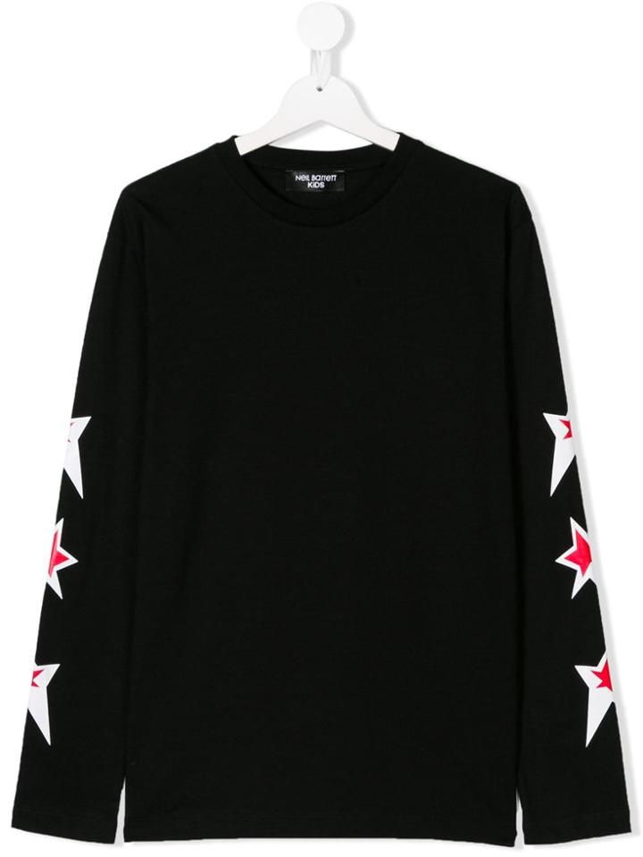 Neil Barrett Kids Teen Star Print Long Sleeve T-shirt - Black