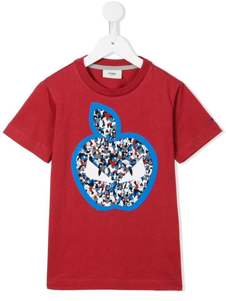 Fendi Kids 'monster' Apple T-shirt, Boy's, Size: 6 Yrs, Red