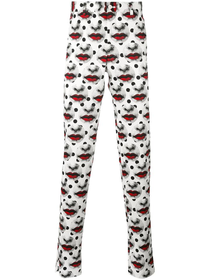 Lips Print Straight Trousers - Men - Polyester - L, White, Polyester, Comme Des Garçons Homme Plus